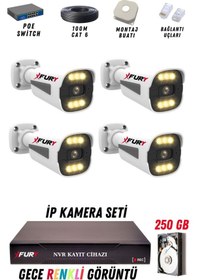 Resim Fury 4 Kameralı Ip Güvenlik Kamerası Seti 4mp Gece Renkli Su Geçirmez 1506 250gb 