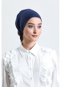 Resim Hürrem Bone Lacivert Arkadan Bağlamalı Tesettür Bone Penye Kumaş Düz Bone 1011 02 Lacivert 