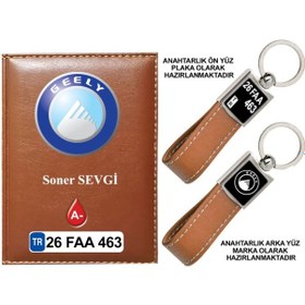 Resim Plakanıza Özel Geely Logolu Taba Ruhsat Kabı Ve Anahtarlık 