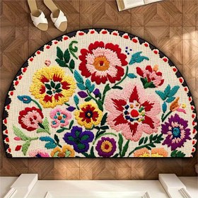 Resim 1 adet HKStorage Çiçek Desenli Kapı Matı - 100% Polyester Makinede Yıkanabilir İç Mekan Matı, Canlı Kırmızı, Pembe, Sarı ve Mavi Çiçekler, Dayanıklı ve Hafif Yüksek Kapasiteli Alanlar İçin, Sevgililer Günü, Paskalya ve Bahar Dekoru İçin Mükemmel, Kapı İçin Mat, Tatil Dekorasyonu, Dekoratif Giriş, Flanel Malzeme, İncelikli Nakış 