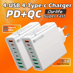 Resim 100W Hızlı Şarj Adaptörü 4 Tip-C Port ve 4 USB Port ile, PD QC Hızlı Şarj, for iPhone 15/için for samsung/için for galaxy/Android Telefonlar için Uygun, Seyahat Ofis Okul Kullanımı 