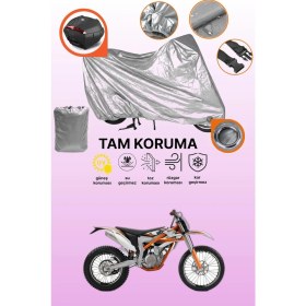 Resim Dokaca Gri Kilit ve Arka Çanta Uyumlu Ktm 350 Freeride Uyumlu Motosiklet Brandası, Koruma Örtüsü 