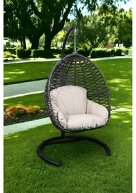 Resim Monalin Home Garden Sofya Makrome El Örgüsü Balkon & Teras & Bahçe Salıncağı Antrasit - Gri 