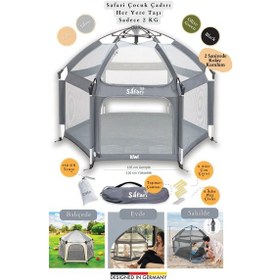 Resim Kiwi Safari Çocuk-bebek Oyun Parkı Çadırı +50 Uv Korumalı,kolay Kurulum,alüminyum Sağlam Gövde - Gri 