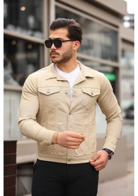 Resim Serseri Jeans Koyu Haki Erkek Kot Ceket Bej 
