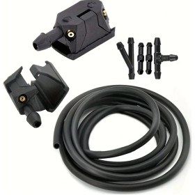 Resim Gateesat Siyah Evrensel Oto Cam Sileceği Nozulu Ve Hortumu, 4 Yönlü Ayarlanabilir Püskürtme Başlığı 