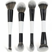 Resim 4 Parça Profesyonel Makyaj Fırçası Seti - Çift Başlı Fondöten, Allık, Pudra, Göz Farı ve Kapatıcı Fırçaları - Yumuşak Naylon Kıllar, Beyaz Huş Ağacı Sap, Siyah Kapaklar - Açık Bej Renkler, Hassas Ciltler İçin Uygun, Yeni Başlayanlar ve Uzmanlar İçin İdeal Hediye (Kokusuz, Elektriksiz) 