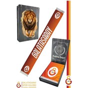 Resim Galatasaray Lisanslı Çift Yön Baskılı Şal Kaşkol Atkı Aslan Baskılı Ahşap Kutulu Sarı - Lacivert 
