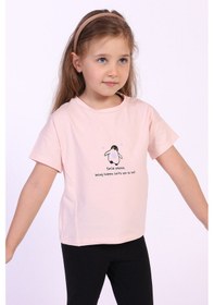 Resim Toontoy Kids Toontoy Kız Çocuk Penguen Yazı Baskılı Tişört Açık Lila 