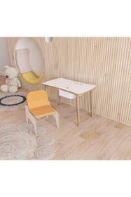 Resim Fahrettin Küçük Montessori Tek Çekmeceli Aktivite Oyun Çalışma Masası 1 Adet Puflu Sandalyeli 