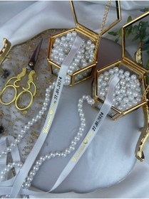 Resim Grogren İsim Yazılı Nişan Kurdelesi - İncili ve Beyaz Söz Kurdelesi | Damat Kahvesi Peçete Hediyeli 