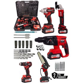 Resim Kimmer Plus 21v Akülü 5'li Set Kırıcı Delici Hilti Taşlama Somun Sıkma Vidalama Budama Kırmızı Renk 