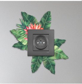 Resim Cajuart Dekoratif Yeşil Çiçek Desenli Ahşap Priz Anahtar Sticker Dekor 