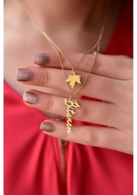 Resim Papatya Silver 925 Ayar Gümüş Altın Kaplama Çınar Yaprağı ve Bitanem Yazılı Asansörlü Kolye 