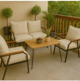 Resim Ufuk Home Linda 211 Masalı Krem Fermuarlı Bahçe Balkon Takımı, Cafe, Salon - Metal Kanepe Koltuk Takımı Krem 