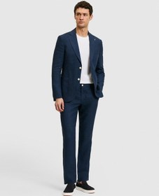 Resim Cacharel Lacivert Slim Fit Beli Lastikli %100 Keten Pantolon 