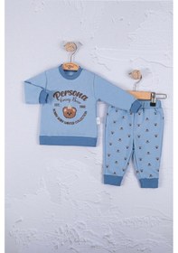 Resim Babydonat Persona Bear Nakışlı Pamuk 2'li Erkek Bebek Takım Mavi 