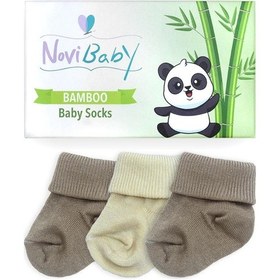 Resim Novibaby 3'lü Bambu Yenidoğan Bebek Çorabı I Latte I 0-6 ay "Karışık Renkli" 