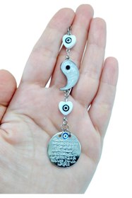 Resim biuti Yin Yang Nazar Araba Dikiz Ayna Süsü Metal Ayetel Kürsi, Lüks Yeni Araba Hediyesi 