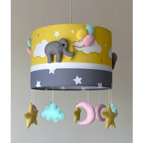 Resim Happy Babys Sarı Bulutlu Gri Filli Avize 