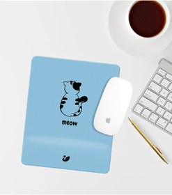 Resim Özer Store Minimal Kedi Çizimli Bilek Destekli Dikdörtgen Mouse Pad Mouse Altlığı 