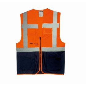 Resim uniwest UW-212 Reflektörlü Cepli Mühendis İkaz Yeleği Turuncu-Lacivert 