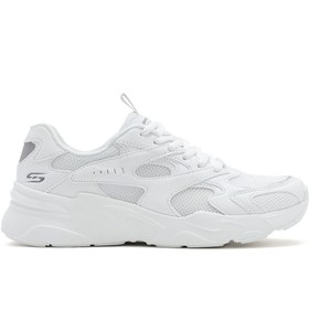 Resim Skechers Women's White Bobs Bamina Lace-Up Chunky Sole Fabric Sneakers 