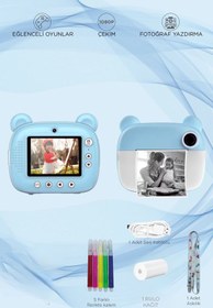 Resim İMEXTECH Cmr14 Mavi Dijital Video Fotoğraf Çocuk Kamerası Anlık Termal Resim Kağıt Baskılı Yazıcı 