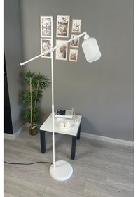 Resim Wingmn Beyaz Cam Lambader Makas Gövde Modern Metal Oturma Odası Zemin Lambası Beyaz 