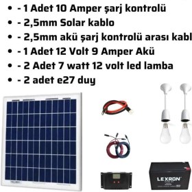 Resim Teknovasyon Arge 10 Watt Güneş Paneli Aydınlatma Paketi Solar Paket 