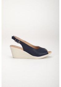 Resim Dilimler Ayakkabı Dolgu Taban Burun Ve Arka Açık Ortopedik Suni Deri Lacivert Kadın Dolgu Topuk Ayakkabı-2782-lacivert Lacivert 