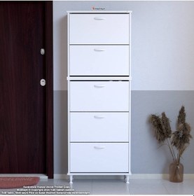 Resim Modilayn Varbi Umay' 2 Li Kapı Önü 72 X193x 25, 5 Cm Lik 5 Düşer Kapak 10 Göz Raflı Ayakkabılık Beyaz 
