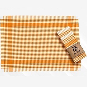 Resim Mutfak Kurulama Bezi 6'lı Mavi Pöti Kareli Bulaşık Kurulama Bezi Servis Peçetesi Beslenme Örtüsü Turuncu 