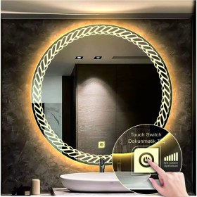 Resim Dnr-Mirror55 Cm Günışığı Ledli Tasarım Kumlamalı Dokunmatik Tuşlu Banyo Aynası Makyaj Aynası Işıklı Ayna 