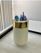 Resim evdeniste Dekoratif Gold Darbuka Beyaz Sehpa 70cm 