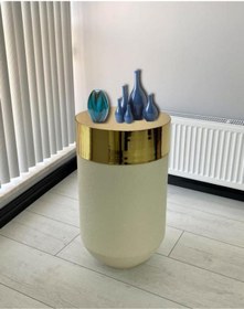 Resim evdeniste Dekoratif Gold Darbuka Beyaz Sehpa 70cm 