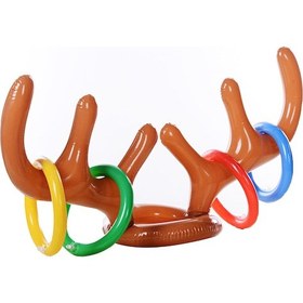 Resim Hangfox Pvc Şişme Geyik Boynuzu Halka Atma Oyunu - Noel Partisi İçin 1 Boynuz + 4 Rastgele Renkli Halka 