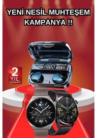 Resim İkili Set Akıllı Saat Ve Bluetooth Kulaklık Kablosuz Uzun Pil Ömrü Spor Modları 