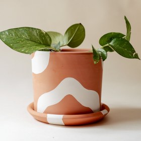 Resim Terracotta Silindir Saksı+Tabak • Bohem Beyaz - Küçük (9x10cm) 