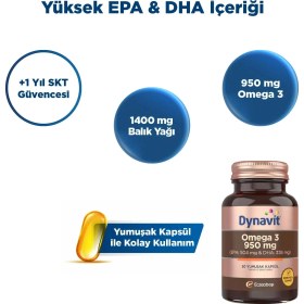 Resim Dynavit Omega 3 950 mg 30 Yumuşak Kapsül x3 - Yüksek EPA & DHA - 1400mg Balık Yağı 
