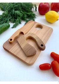 Resim Ahşap Güvenli Çocuk Bıçağı Ve Ahşap Kesme Tahtası Ahşap 