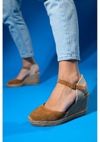 Resim Luvishoes Sinta Taba Süet Deri Kadın Dolgu Topuklu Sandalet Taba 