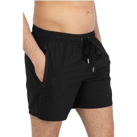 Resim Siyah Likralı Esnek Kumaş Su İtici Özellikli Düz Renk Erkek Plaj Deniz Şort Mayo - 2201-siyah 001 