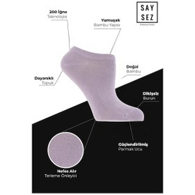 Resim Bambu Kadın Sneaker Gri-pembe-lila Çorap Dikişsiz Görünmez Bilekte Spor Çorap Premium 6'lı Paket Renkli 