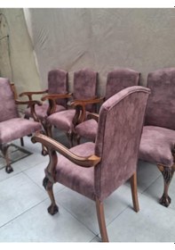 Resim Sandalye Berjer Bengi 90621 Model Aslan Ayak Oymalı Gölge Desen Ceviz Boyalı 6 Adet Kahverengi 