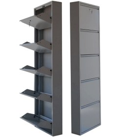 Resim mobilyapratik Kilitli 5'li Metal Ayakkabılık - Açık Gri 
