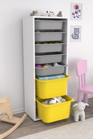 Resim Pratico Zola 7 Sepetli Dolap Oyuncak Dolabı Çok Amaçlı Mutfak Banyo Kiler Dolabı Sarı Gri 
