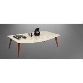 Resim Orta Sehpa Osm Çekmece Model Parlak Ceviz Krem Kayın Torna Aslan 