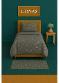 Resim Tek Kişilik Desenli Nevresim + 1 Adet Kapaklı Yastık Kılıfı Antrasit 