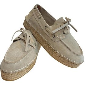 Resim Tufan Shoes Bej Hakiki Süet Hasır Taban Bağlı Loafer Bej 